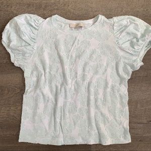 LOFT Puff Sleeve Mint Green Petite Top